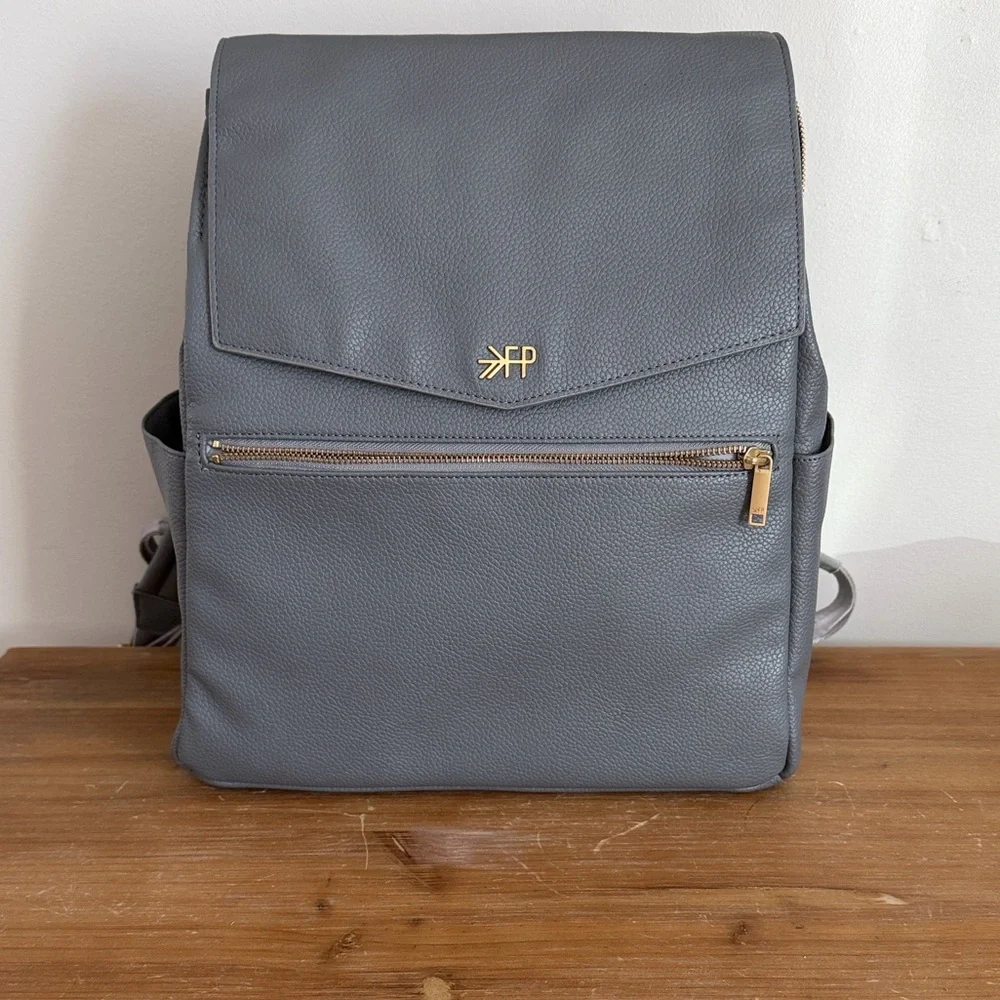 Freshly Picked Grey Leather Diaper Bag